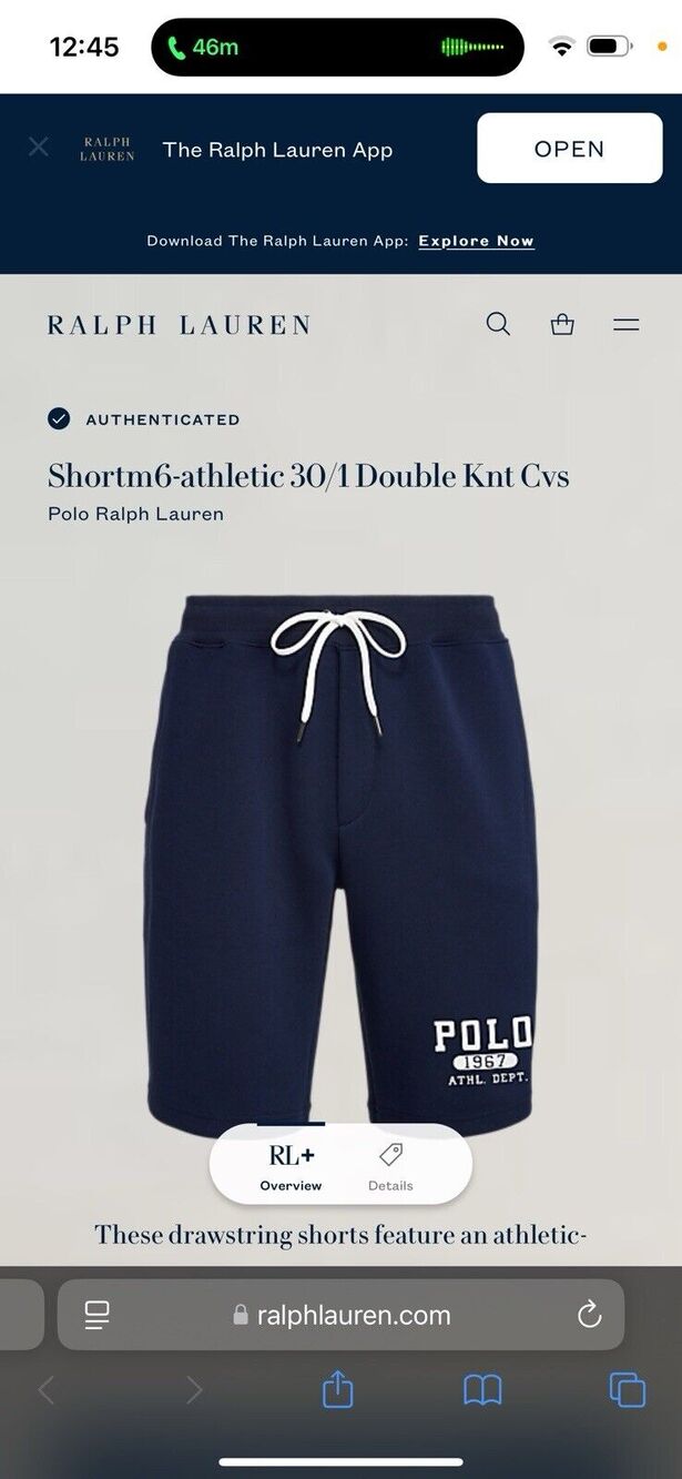 RareShortm6-athletic 30/1 Double Knt Cvs Polo Ralph Lauren Men’s Sz XL Navy Blue